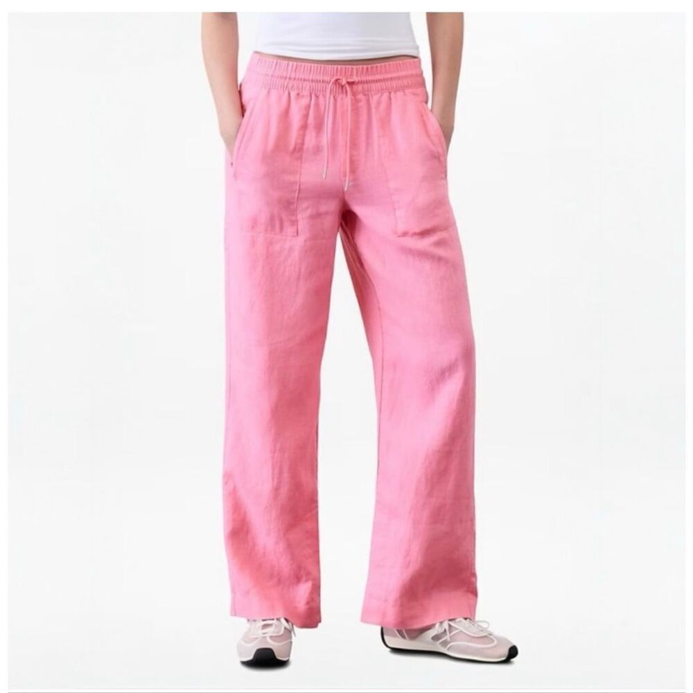 Athleta Retreat Linen High Rise Wide Leg Pant in Raphanus Pink XS